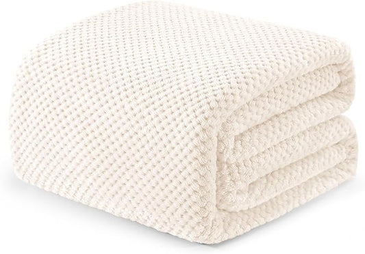 Exclusivo Mezcla Fleece Bed Blanket King Size, Super Soft and Warm Blankets for Couch, Sofa and Bed Waffle Textured, Cozy, Fuzzy and Lightweight (Off White, 90x104 Inches)