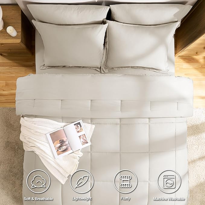 CozyLux Queen Comforter Set Beige - 7 Pieces Bed in a Bag Queen, All Season Breathable Bedding Sets, Oeko-Tex Certified Bed Set with Down Alternative Comforter, Sheets, Pillowcases & Pillow Shams