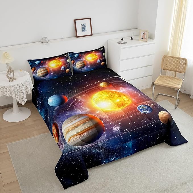 Erosebridal Solar System Bedding Set King Galaxy Space Comforter Set for Kids Boys Toddler Outer Space Room Decor Nebula Planets Orbit Comforter Celestial Universe Stars Quilt Duvet 2 Pillowcases