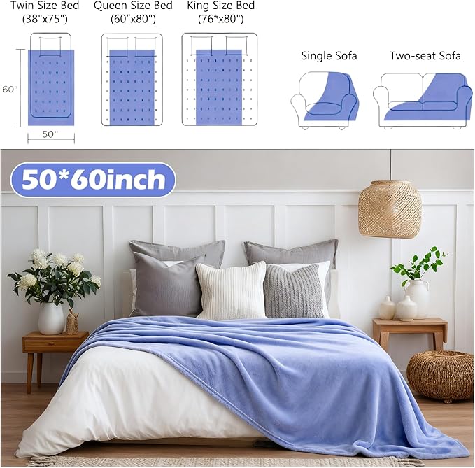 Tinideya 12 Pcs Flannel Fleece Throw Blanket Bulk 50 x 60 Inch Soft Fleece Blanket Warm Throw Blankets Coral Blankets for Couch Sofa Home Wedding Gifts Season (Blue Purple)
