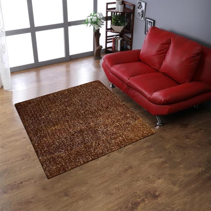 Hand Tufted SHAG Polyester ECO-Friendly Area Rugs - 10'x10', Square, Gold, Solid Plain Design, High Pile Thick Handmade Anti Skid Area Rugs for Living Room, Bed Room K00111