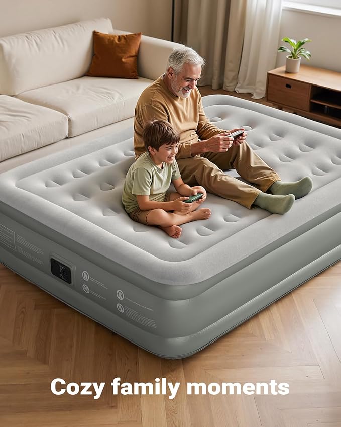 iDOO Air Mattress Queen with Built in Pump, 18 Raised Comfort Inflatable Blow up Mattress, Upgraded Four Chamber Portable Air Bed for Guests and Home, Colchon Inflable, 650 lbs Max