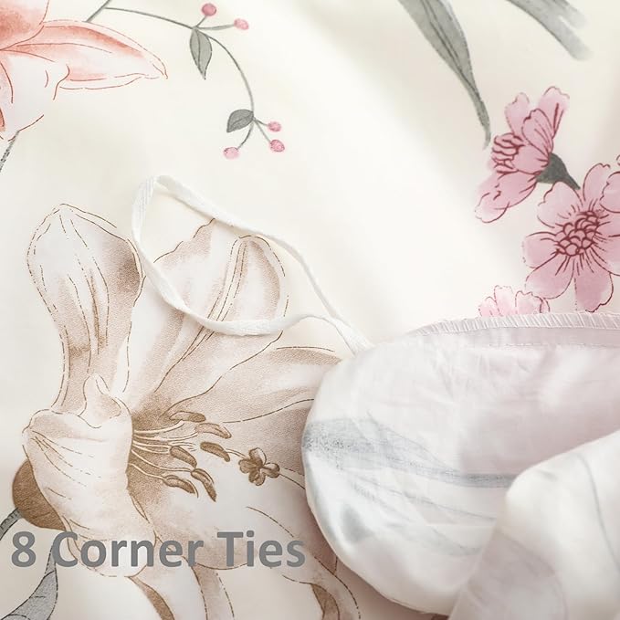 OAITE Duvet Cover Set Twin Size Floral Pattern 600 Thread Count Ultra Soft 100% Long Staple Cotton Duvet Cover Sets 3-PC, Breathable Duvet Cover with Zipper Closure & Corner Ties