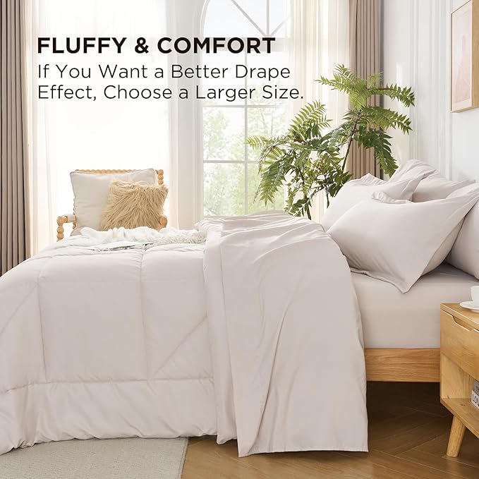 7 Pieces Full Comforter Set - Utral Soft Microfiber Bedding Set, Thick Duvet Insert Bed in a Bag Without Rustling Noise for All Season, Beige (82"x86")