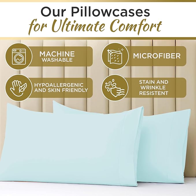 Twin XL 100% Microfiber Double Brushed Sheet Set - Extra-Soft & Wrinkle-Free - 15" Deep Pockets, 39" x 80" - Ideal for Dorms, Hospitals & Split King Beds - 3 PC Set (Twin XL, Mint Blue)