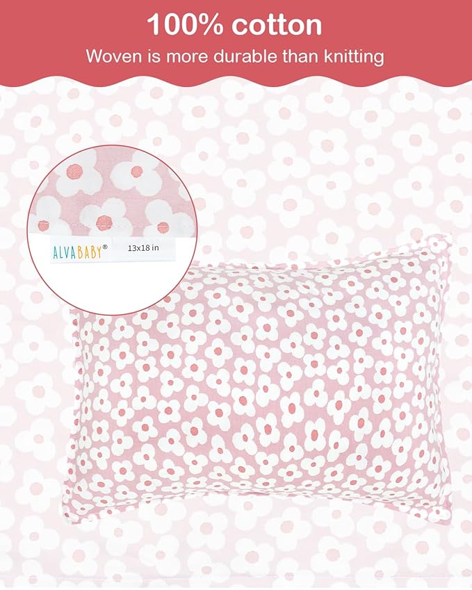 ALVABABY Toddler Pillowcases 2 Pack Organic Cotton Kids Pillow Cover Fit 13"x 18" or 12"x28" Envelope for Girl Boy Sleepy Travel 2TPW32A