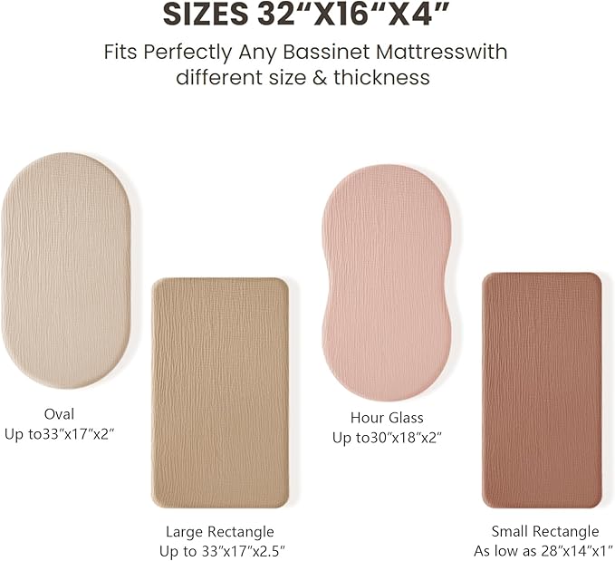 Konssy 2 Pack Muslin Bassinet Sheets for Boys, Girls, 100% Cotton Soft Breathable Fitted Bassinet Mattress Sheet, 32 x 16 inches (Brown,Summer Wheat)