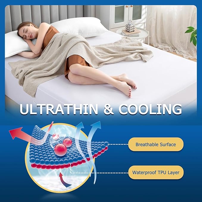 California King Waterproof Zippered Mattress Encasement, Breathable, Noiseless, Machine-Washable Zipped Mattress Cover, Fitting 7" - 15" Deep Mattress