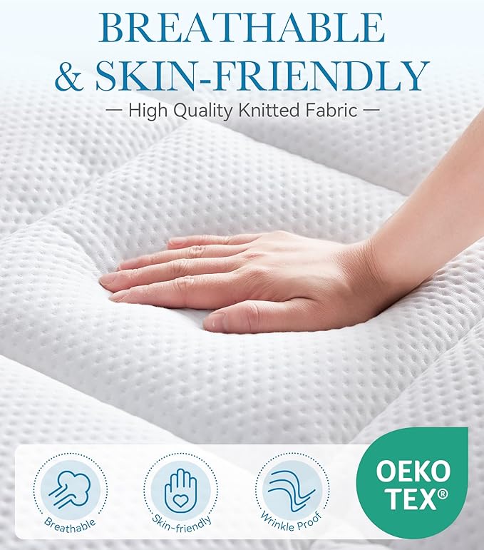 BDEUS Waterproof Dual Layer 4 Inch Memory Foam Mattress Topper Queen Size, 2 Inch Gel Memory Foam Plus 2 Inch Down Alternative Quilted Pillow Top Mattress Pad Cover for Kids, Pets