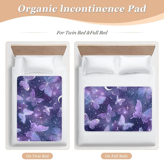 Waterproof Bed Pad Reusable Changing Pad Toddler Mattress Protector Large Pee Pad Baby Diaper Pad Soft Washable Liner Purple Butterfly Moon