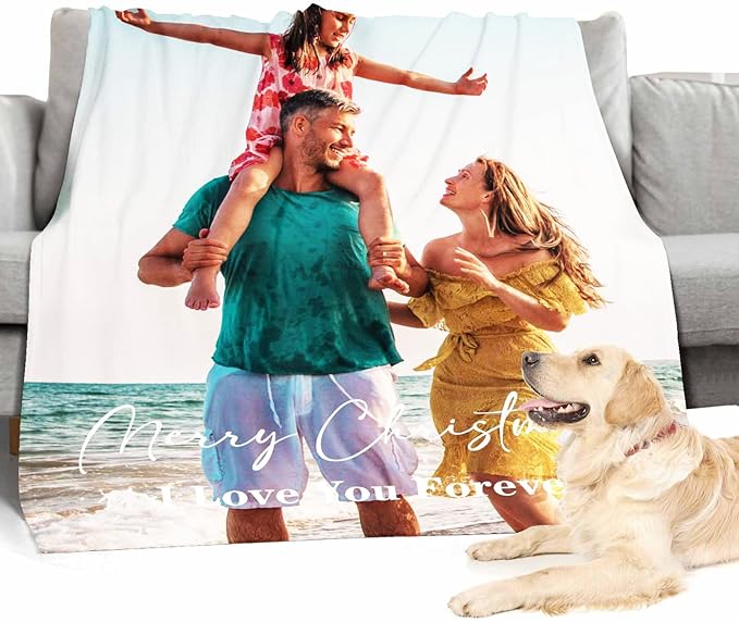 Personalized Picture Blankets, 1 Photos Personalized Blanket Custom Photo Blanket Personalized Gifts for Adults Family Dad Mom Couples, 8 Sizes