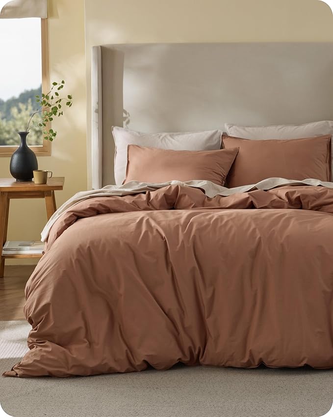 Bedsure Cotton Duvet Cover King - Luxury Slub Weave 100% Cotton Duvet Cover with a Linen Like Textured, Easy Change Durable Bedding, Mocha Mousse, 104" x 90"