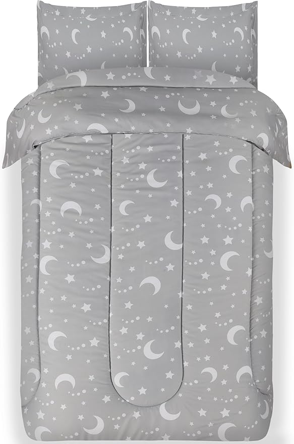 Utopia Bedding All Season Moon Star Comforter Set with 2 Pillow Cases, 3 Piece Soft Brushed Microfiber Kids Bedding Set for Boys/Girls, Machine Washable (Twin)