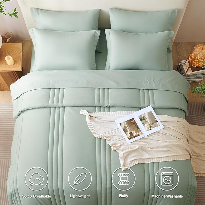 CozyLux Full Size Comforter Sets - 7 Piece Bed in a Bag Sage Green Comforter Set with Sheets Bed Set All Seasons, Soft Bedding Set with Down Alternative Comforter, Sheets, Pillowcases & Shams