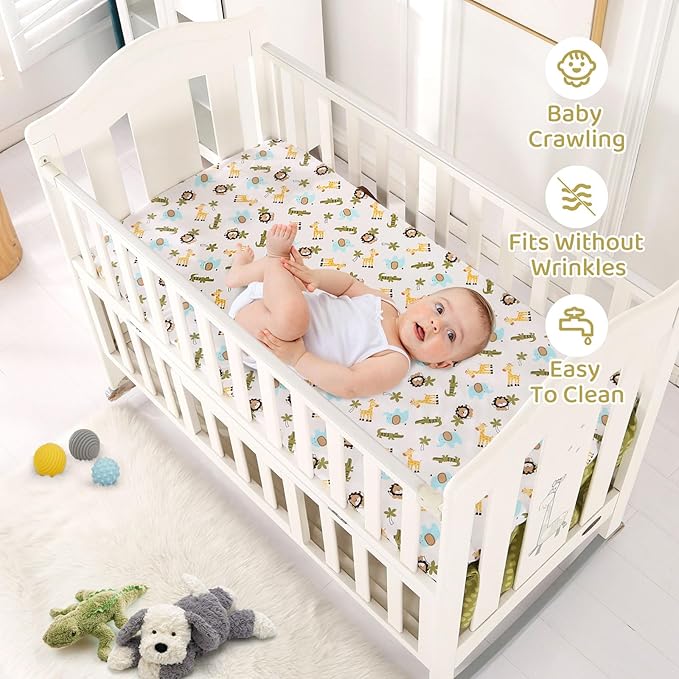 Wowelife Safari Crib Bedding Set, 3 Piece Safari Baby Bedding Set Brown, Premium Baby Crib Bed Set, Breathable and Soft for Baby Boy and Girl