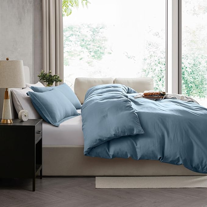 Nestl Twin Duvet Cover Set - Soft Prewashed Stone Blue Duvet Cover Twin/Twin XL, 2 Piece, with Zipper Closure, 1 Duvet Cover 68x90 inches and 1 Pillow Sham