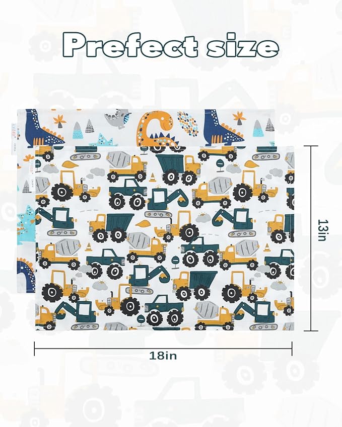 ALVABABY Toddler Pillowcases 2 Pack Organic Cotton Kids Pillow Cover Fit 13"x 18" or 12"x16" Envelope for Girl Boy Sleepy Travel