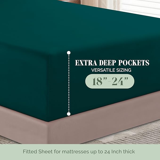 Elegant Comfort Luxurious 1500 Premium Hotel Quality Microfiber 4-Piece Sheet Set, 18-24 Inches Deep - Extra Deep Pocket Sheets - Ultra Soft 4PC Deep Pocket Sheets, Queen, Marine Teal