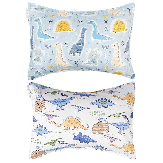 ALVABABY Cotton Toddler Pillowcases 2 Pack Kids Pillow Cover Fit 13"x 18" or 12"x16" Envelope for Girl Boy Sleepy Travel (Pillowcase Only)