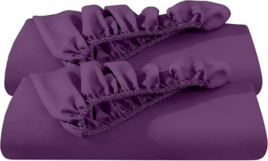 Bare Home 2-Pack Fitted Bottom Sheets Split King - Premium 1800 Ultra-Soft Microfiber - Deep Pocket - 4 Twin XL Fitted Sheets (Split King, Plum)