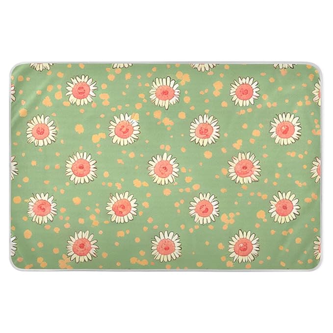Waterproof Bed Pad Reusable Changing Pad Toddler Mattress Protector Large Pee Pad Baby Diaper Pad Soft Washable Liner Green Sunflower
