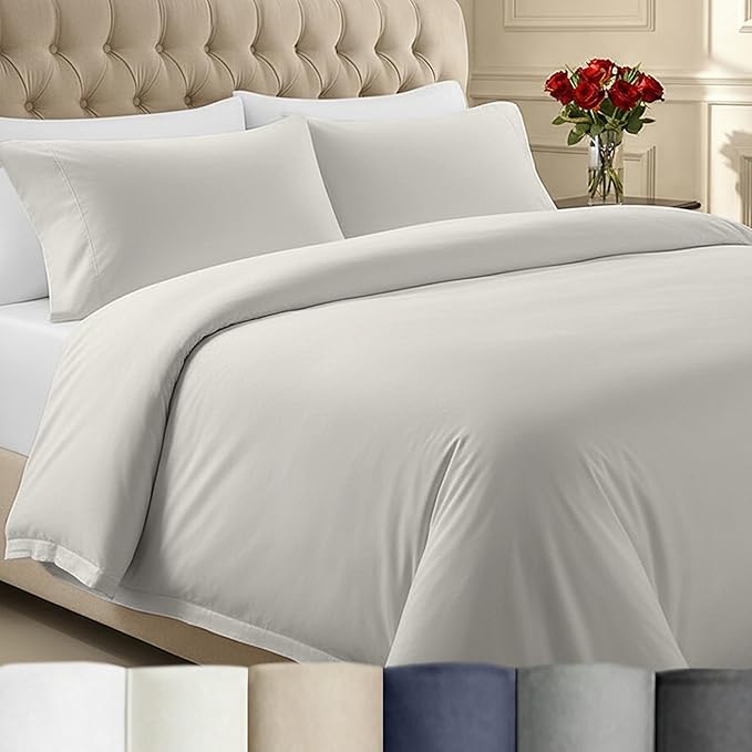 California Design Den 3 Pc Full/Queen Size Duvet Cover Set - Winner Good Housekeeping Best Bedding Awards 2025, 400 Thread Count Sateen, 100% Cotton Duvet Cover - Ivory (Pale Tone)