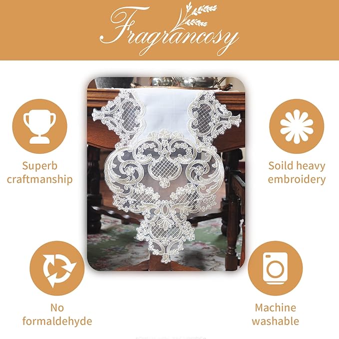 Elegant Vintage Lace Table Runner 36 inches(90cm) Long with Exquisite Macrame and Embroidered Floral Pattern Perfect as a Dresser Scarf (16X36'')