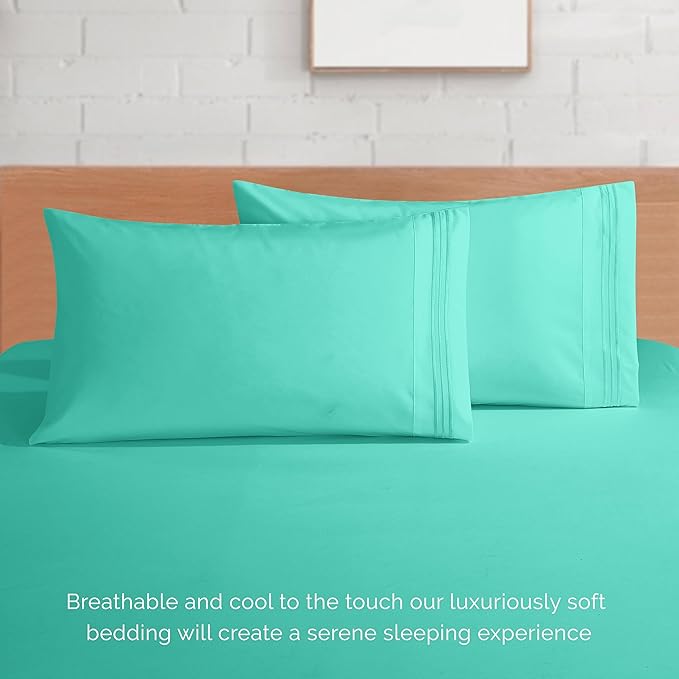 Elegant Comfort Luxurious 1500 Premium Hotel Quality Microfiber 4-Piece Sheet Set, 18-24 Inches Deep - Extra Deep Pocket Sheets - Ultra Soft 4PC Deep Pocket Sheets, California King, Paradise Teal