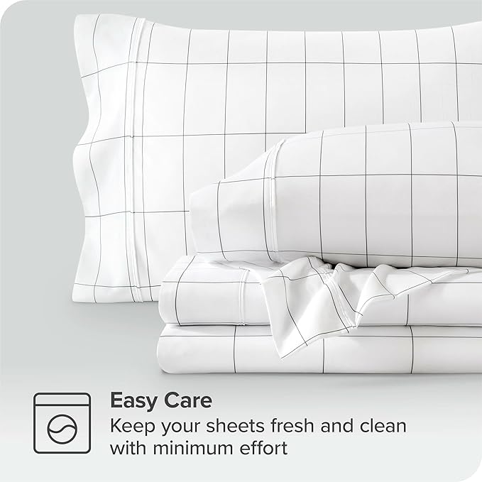 Bare Home Twin XL Sheet Set - College Dorm Size - Premium 1800 Ultra-Soft Microfiber Twin Extra Long Sheets - Double Brushed - Sheets Set - Deep Pocket - Bed Sheets (Twin XL, Grid - White/Grey)