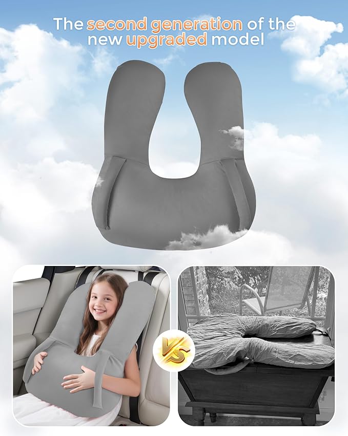 BEBAS U-Shaped Kids Travel Pillow for Car Travel Accessories for Children Adults - Soft Breathable Supports Neck Head for Sleeping - Adjustable Strap for Airplane Long Road Trip
