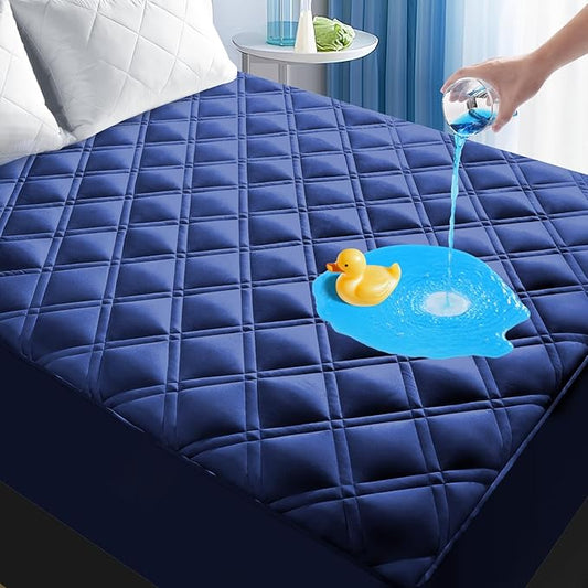 Waterproof Queen Mattress Protector, Breathable Queen Size Mattress Pad Cover Fitted Deep Pocket 8"-21", Soft Noiseless Mattress Cover Washable Padded for Home Bedroom