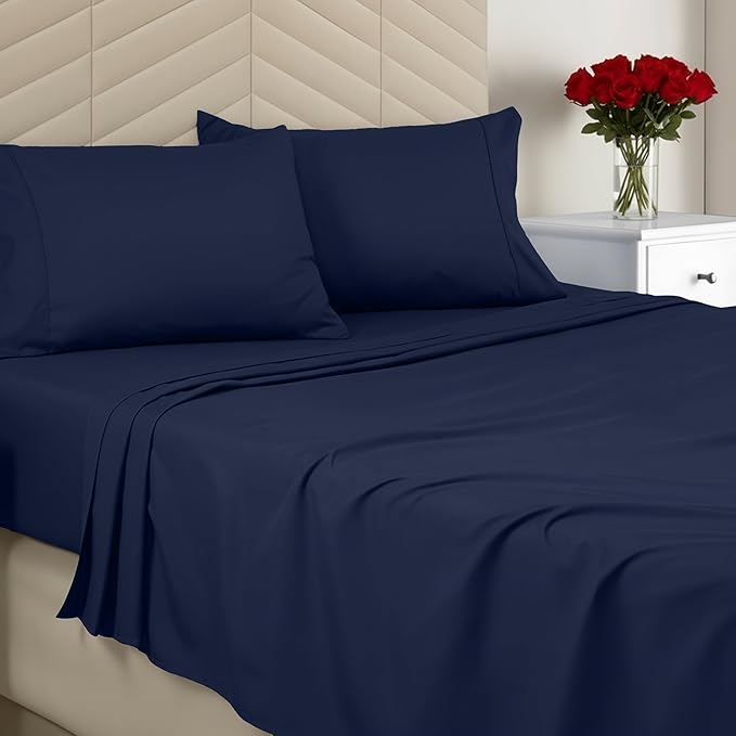 Utopia Bedding Queen Size 4 Piece Sheet Set - Brushed Microfiber - Soft Bed Sheets for Queen Size Bed Set - Includes 1 Fitted, 1 Flat, & 2 Pillow Cases - Deep Pocket (Navy)