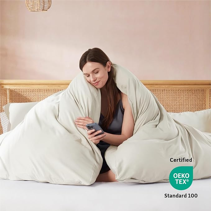 Nestl Queen Duvet Cover Set with Comforter Insert - Off White 4 Piece 90x90 Duvet Cover & 2 Pillow Shams with White Quilted Down Alternative Comforter, Ultra Soft, All Season