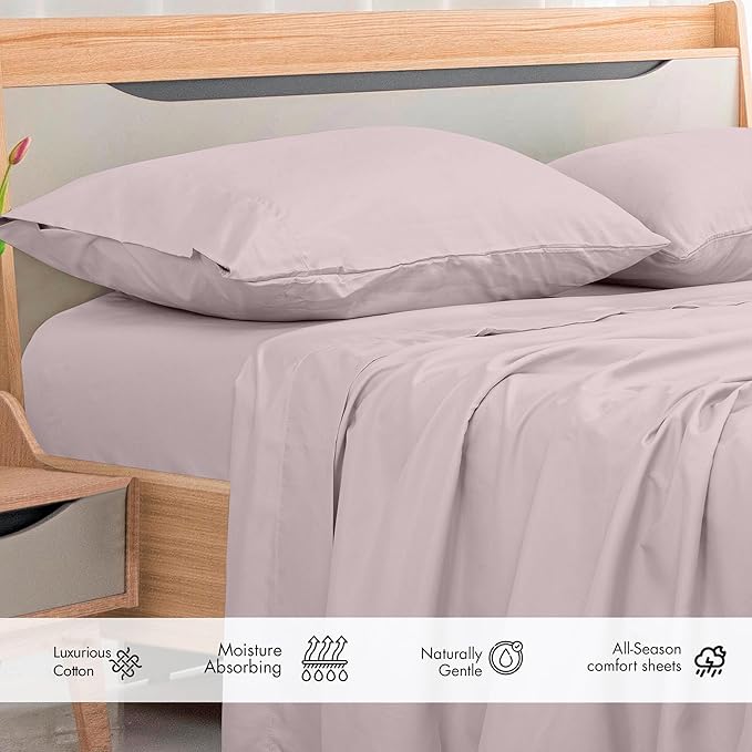 Royale Linens 300 Thread Count 100% Long Staple Combed Cotton Flat Sheet - Super Soft - Top Sheets - King Flat Sheet Sold Separately - Breathable, Cool & Crisp Percale Sheets Only (King, Lavender)
