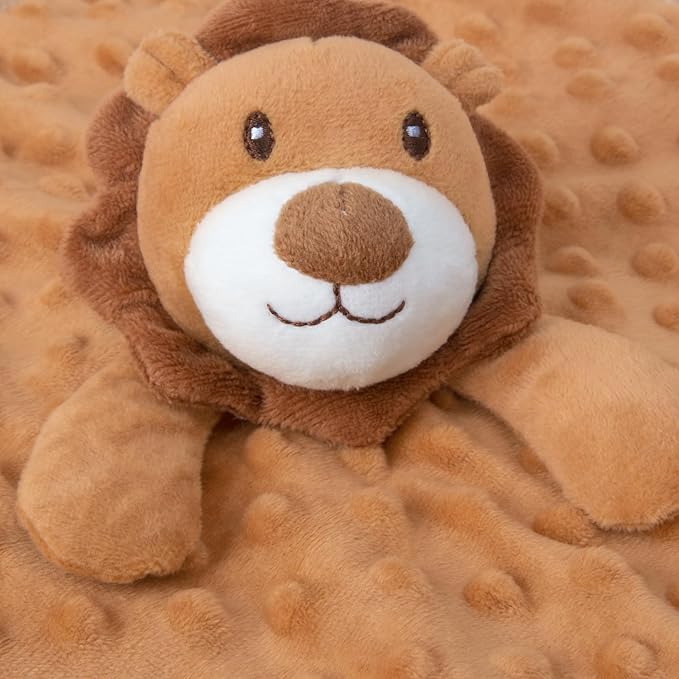 Baby Security Blanket Lion Soft Minky Dot Fabric with Silky Satin Backing Snuggle Toy Animal Blanket for Infant and Toddler Brown 13.5 Inch
