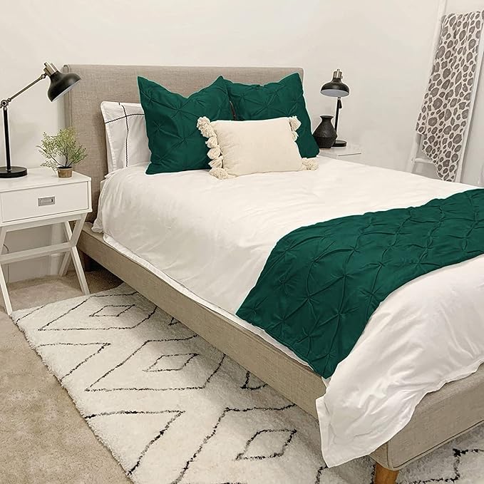 Bed Runner Set - 100% Pure Cotton 800 Thread Count - Luxury 1 Pinch Pleated Bed Runner and 2 Pillow Cover - 3 Piece Pinch Pleated Bed Runner Set King, Teal
