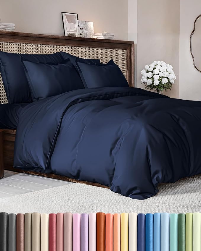 Navy Blue Duvet Cover Full Size - Extra Soft Full Size Duvet Cover - Lightweight, Comfy & Breathable - Easy Care & Fade Free with Zipper Closures and Ties - 80" x 90" Inches - Comforter Not Included