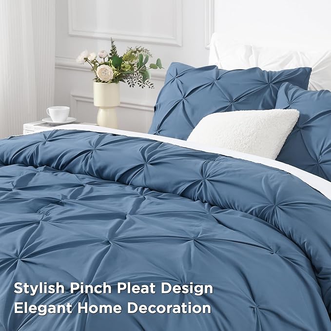 Andency Ocean Blue King Size Comforter Set (104x90Inch), 3 Pieces Soft Lightweight Western Modern Pinch Pleat Bedding Comforters, All Season Warm Down Alternative Bed Set for Boys Men Adults