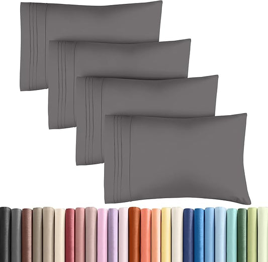 Queen Pillow Cases Set of 4 - Ultra Soft Hotel Quality Pillowcase Covers - Comfy, Cozy & Wrinkle Free - Shrinkage, Stain & Fade Resistant - Machine Washable Pillow Protectors - 4 Piece Set - Dark Grey