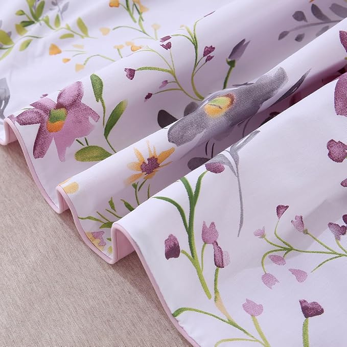 URBONUR Duvet Cover Full Size 100% Egyptian Cotton Garden Style Botanical Floral Bedding Set, Button Closure & Corner Ties (1 Duvet Cover, 2 Pillow Cases)