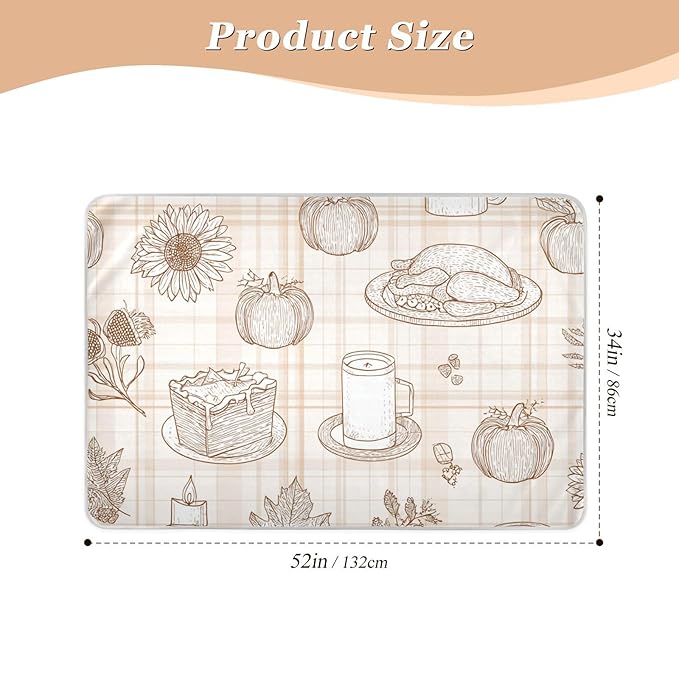 Waterproof Bed Pad Reusable Changing Pad Toddler Mattress Protector Large Pee Pad Baby Diaper Pad Soft Washable Liner Beige Line Art Pie Thanksgiving
