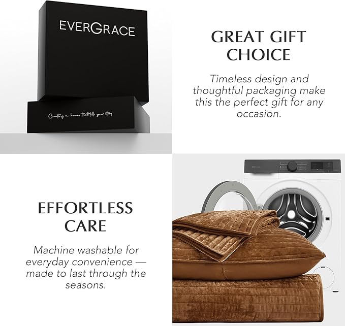 EVERGRACE Velvet Quilt Set King Size, Luxurious Soft Striped Channel Bedding Set, Lightweight Velvet Comforter for All Season, Oversized Bedspread Coverlet with 2 Matching Shams, Dark Brown