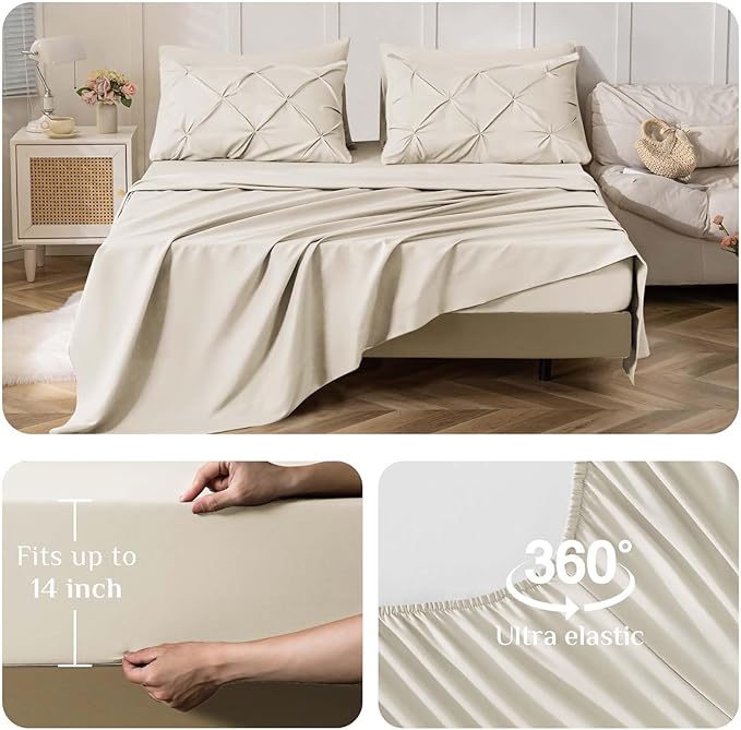JOLLYVOGUE Twin XL Comforter Set 5 Pieces - Bed in a Bag Twin XL for All Season, Pintuck Bedding Comforter Sets with Comforter, Flat Sheet, Fitted Sheet and Pillowcases & Shams, Beige
