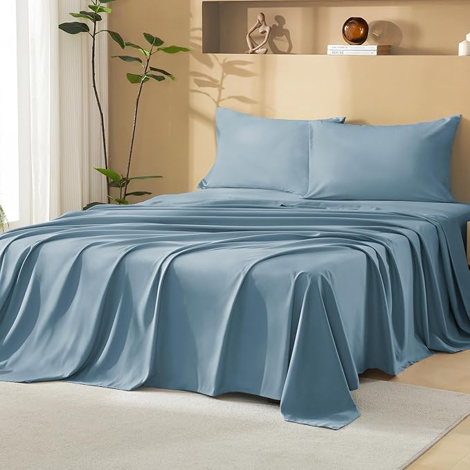 Litanika Grayish Blue Queen Size Comforter Set with Sheets - 7 Pieces Bed in a Bag Queen Boho Tufted Complete Bedding Sets with Comforter, Sheets, Pillowcases & Shams