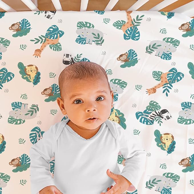 The Peanutshell 3 Piece Baby Crib Bedding Set for Boys & Girls - Newborn, Infant & Toddler Nursery Bed Set Decor with Fitted Crib Sheet, Dust Ruffle, Crib Comforter - Safari Adventures