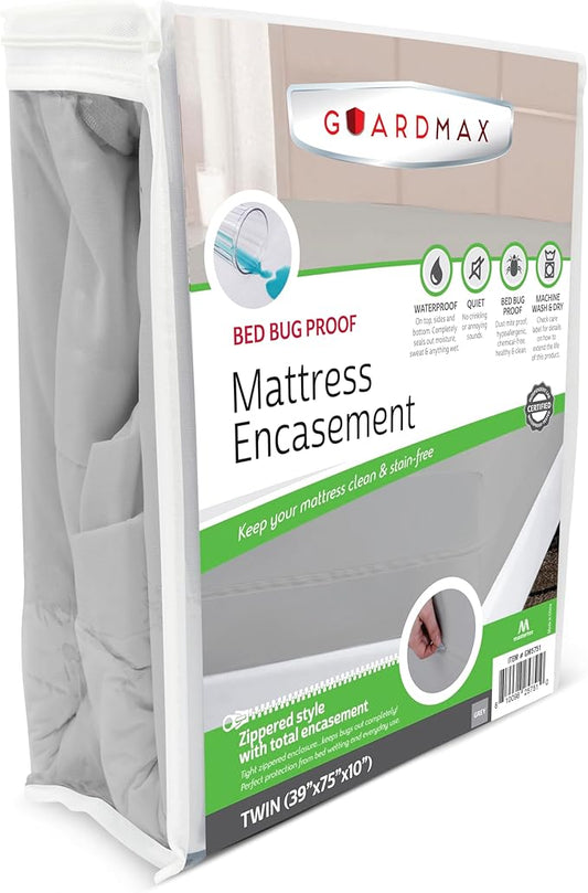 Guardmax Jersey Knitted Twin Zippered Mattress Encasement - Waterproof & Bed Bug Proof Mattress Protector - Comfortable, Soft, and Noiseless Zippered Bedding - Dust Mite Proof (39 x 75 x 10)