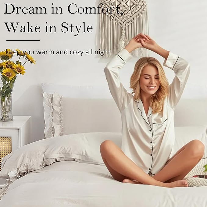 Bedorm Beige Duvet Cover Set King Ruffle Bedding Set Pleat Ruffled Shabby Chic Comforter Cover Extra Soft & Easy Care White Boho Duvet Cover with Zipper Closure