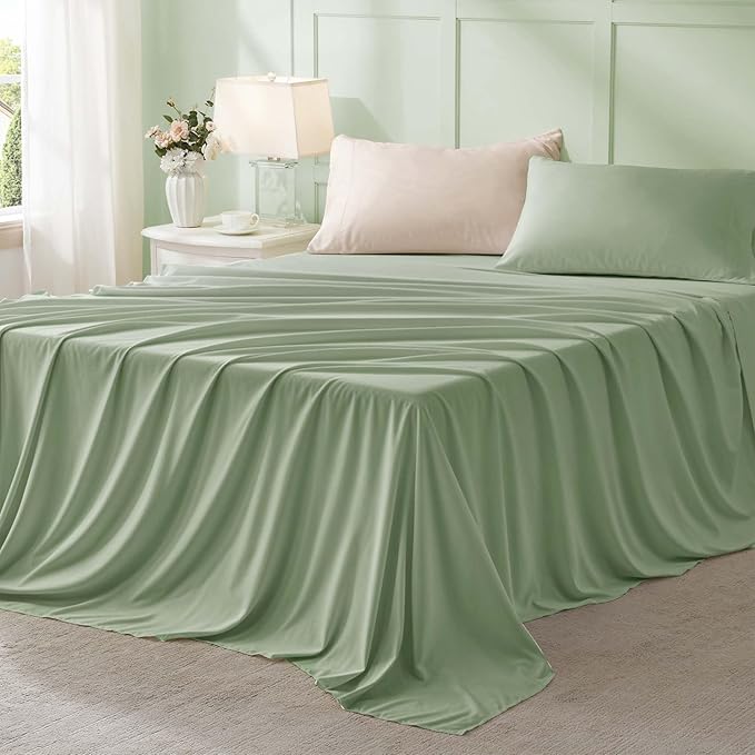 Anluoer California King Size Bed in a Bag 7 Pieces,Sage Green Cal King Comforter Set with Sheets,All Season Bedding Sets with Comforter,Pillow Shams,Pillowcases,Flat Sheet,Fitted Sheet