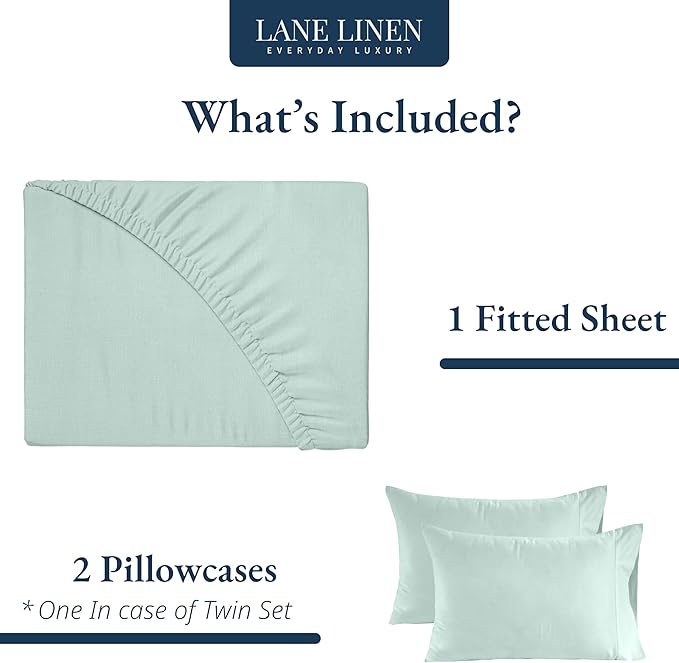 LANE LINEN Twin XL Fitted Sheets, 100% Organic Cotton 2-Piece Set (1 Fitted Sheet, 1 Pillowcase), Percale Weave, Soft, Breathable, Fits Mattress Upto 15" Deep - Cool Blue (No Flat Sheet)