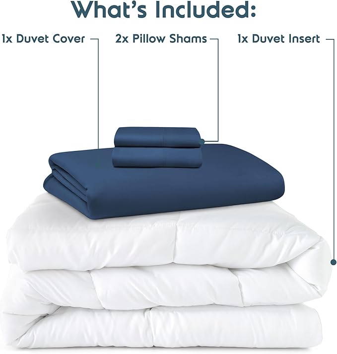 Nestl King Duvet Cover Set with Comforter Insert - Navy Blue 4 Piece 104x90 Duvet Cover & 2 Pillow Shams with White Quilted Down Alternative Comforter, Ultra Soft, All Season